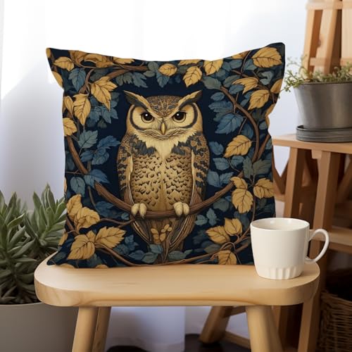 William Morris Abstract Vintage Floral Velvet Owl Design Throw Pillow Covers Home Decor