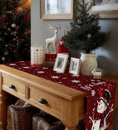 Table Runner for Christmas Decorations with Snowman Snowflakes