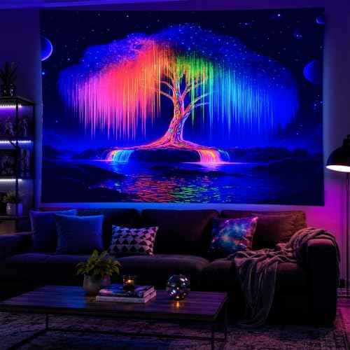 Blacklight Tapestry Tree of Life Wall Art 78 x 59 Inch
