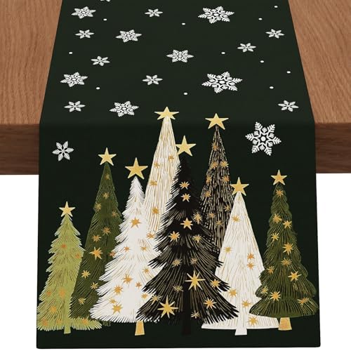 Christmas Table Runner Snowflakes Christmas Tree Home Decorations Green