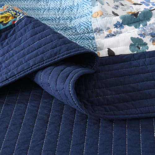 Cotton Bedspread Luxury Vintage Floral Patchwork Quilt Blue Bedding Sets