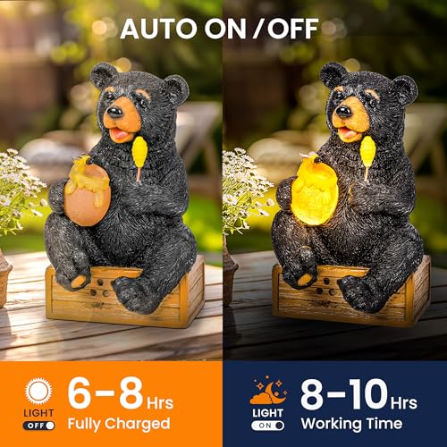 Solar Garden Decor Cute Bear Statues Outdoor