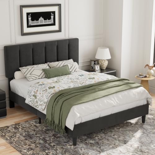 Queen Size Bed Frame with Upholstered Headboard