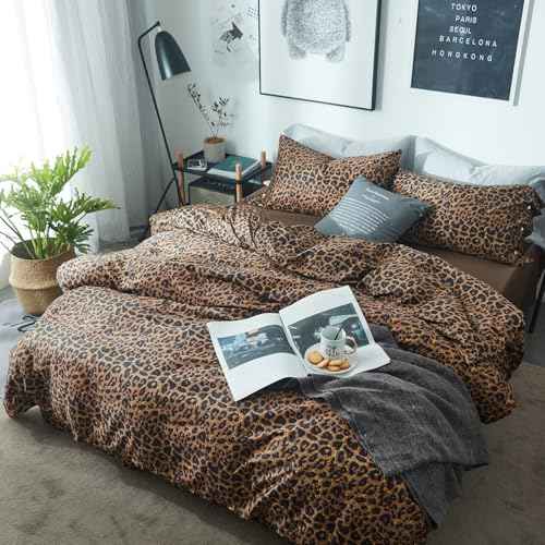Full Comforter Set Leopard Print Comforter 3 Pieces Animal Cheetah Printed Comforter Set Soft Fluffy Brown