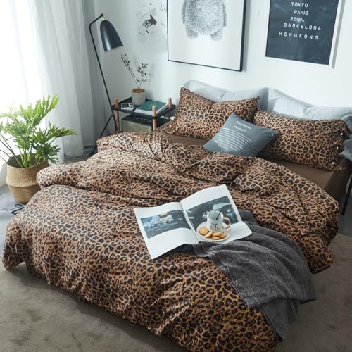 Leopard Print King Size Comforter Set Animal Cheetah Printed Comforter Soft Fluffy 3 Pieces Floral Lightweight Bedding Comforter with 2 Pillowcases Farmhouse Leopard Print Comforter Set King