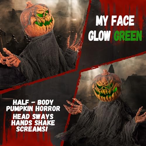 Halloween Animatronics Groundbreaker Pumpkin Decorations with Sound Activated