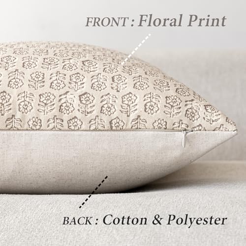 Decorative Floral Print Throw Pillow Covers 22×22 Ivory Beige (2 Count)