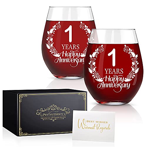 1 Years Happy Anniversary Wine Glass Set of 2 (2 Count)