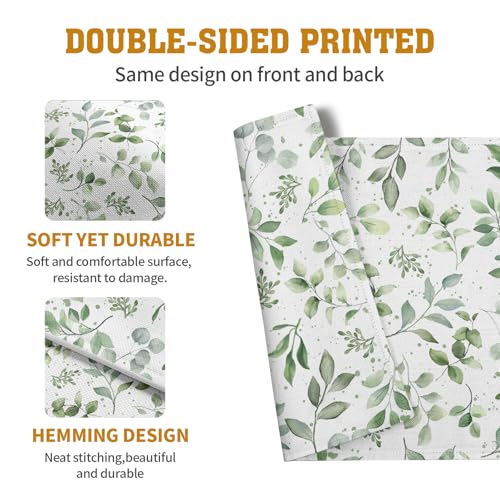 Sage Green Eucalyptus Leaves Placemats Set of 4 Spring Summer Watercolor Leaf Table Mats 12x18 Inch Seasonal Holiday Rustic Farmhouse Linen Fabric Place Mat for Kitchen Dining Decor (4 Count)
