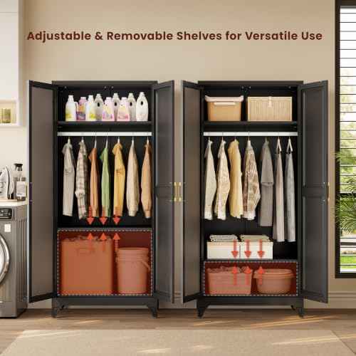 71" Tall Wardrobe Closet with Mirror and Doors