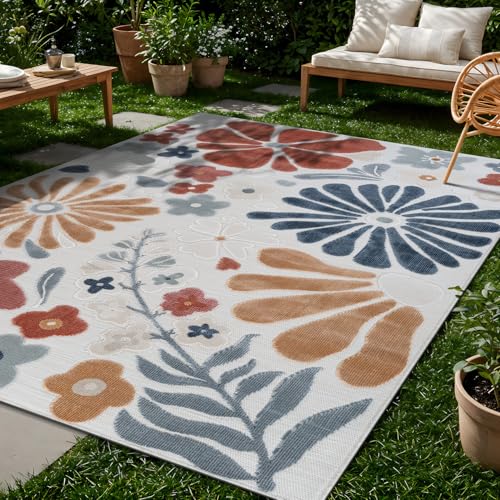 Outdoor Rug 6x9 Modern Floral Tropical Area Rugs for Outdoor and Indoor Patio Easy to Clean Non Shedding Living Room Porch Garden Washable Outside Carpet (58.5 Sq Ft)