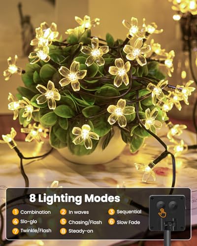 60 LED Solar String Lights Flower Outdoor Waterproof Fairy Lights for Garden Yard Fence Patio Christmas Tree Wedding Party Decor (60 Count)
