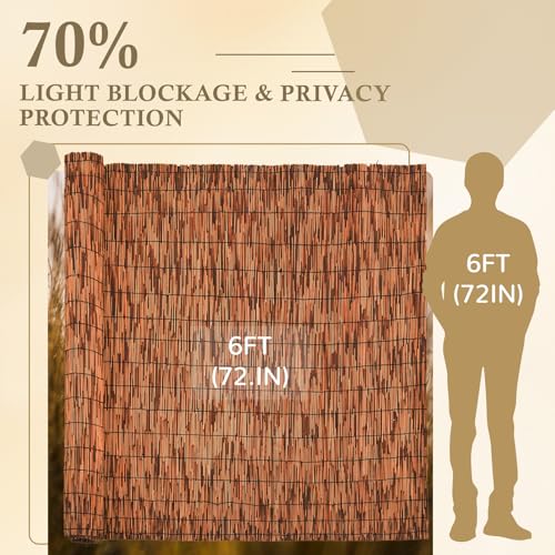 Brown 2 Pack 6FT X16.4FT Reed Fencing Roll Bamboo Privacy Screen (196.8 Sq Ft)