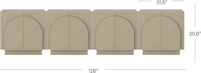 Nathan James Iris Mid Century Modern Arched Curio Cabinet with Beige Linen Finish, Wooden Storage Cabinet with Doors Set of 4