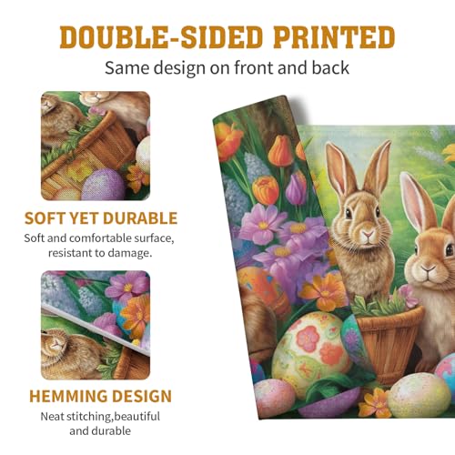 Easter Rabbits Eggs Placemats Set of 4 Easter Bunny Tulip Flowers Table Place Mats Seasonal Farmhouse Spring Holiday Table Mat for Party Kitchen Dining Outdoor Indoor Decor