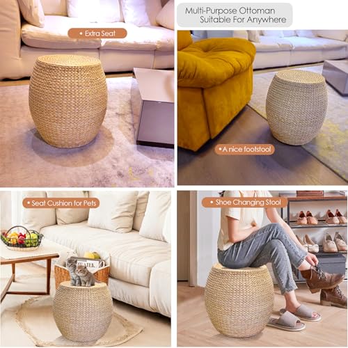 Round Handwoven Cattail Pouf Ottoman