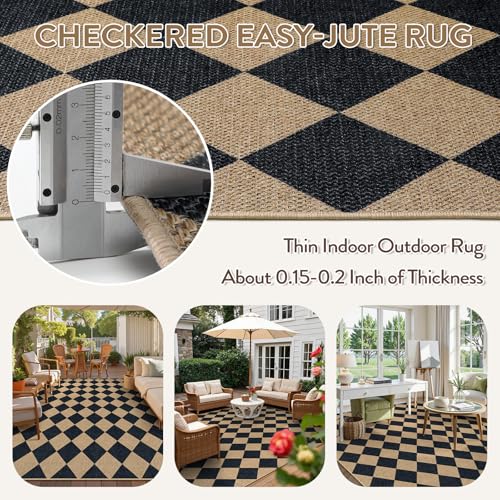 Checkered Easy Jute Outdoor Patio Rug