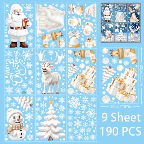 Christmas Window Clings for Glass Windows (9 Count)
