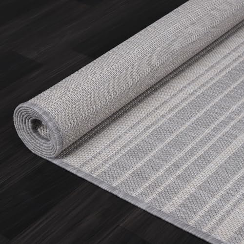 Stripe Outdoor Rug 10x14 Washable Outside Carpet for Indoor Patio Porch Waterproof Easy Cleaning Non Shedding Area Rugs Gray 10 x 14 (140 Sq Ft)