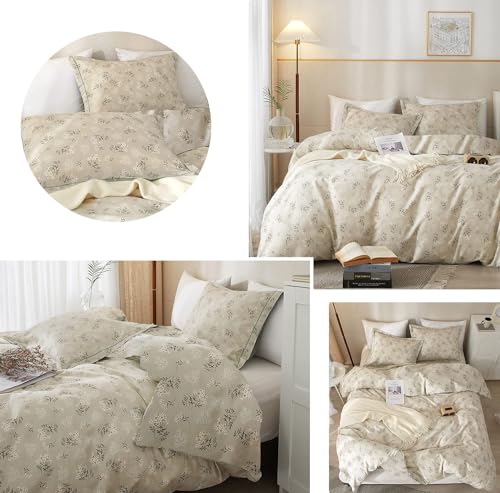 Boho Floral Comforter Set Full Size Vintage Style Floral Bedding Comforter with 2 Pillowcases Garden Flower Leaves Botanical Comforter Set Soft Fluffy 3 Pieces Bedding Set for Girls Women
