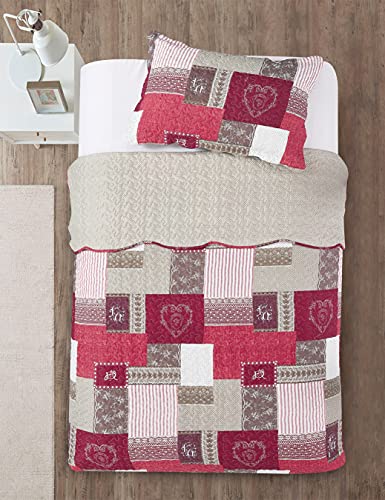 Burgundy Heart Love & Lace Patchwork Quilt Set
