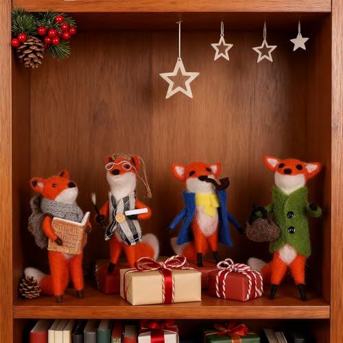 Set of 4 Christmas Felt Fox Ornaments (4 Count)