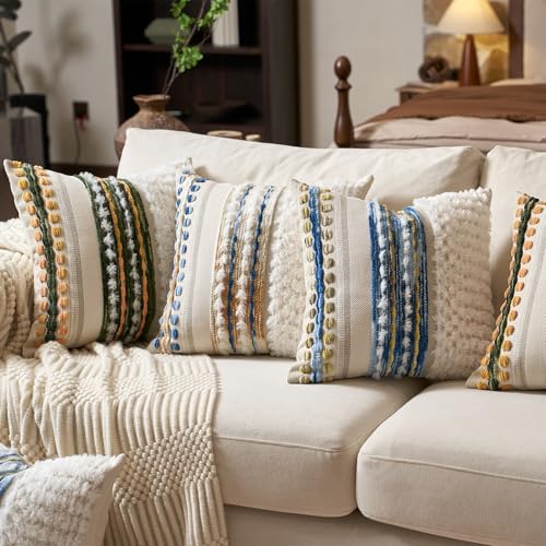 Boho Chenille Tufted Throw Pillow Covers 18x18 Inch Set of 2 (2 Count)
