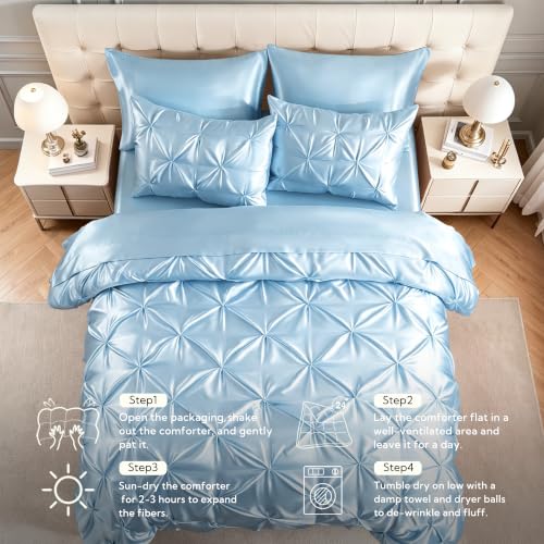 Satin Twin XL Comforter Set Light Blue