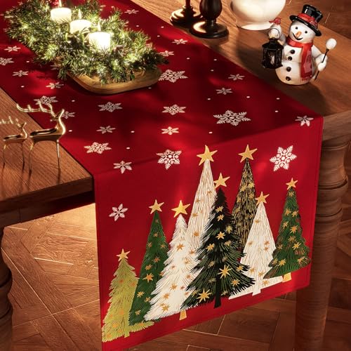 Christmas Table Runner Snowflakes Christmas Tree Home Decorations Red