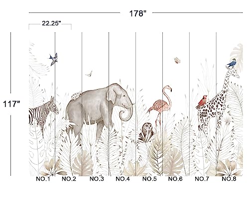 Elephant Zebra Animal Nursery Wallpaper wall Mural 178" x 117" (144.6 Sq Ft)