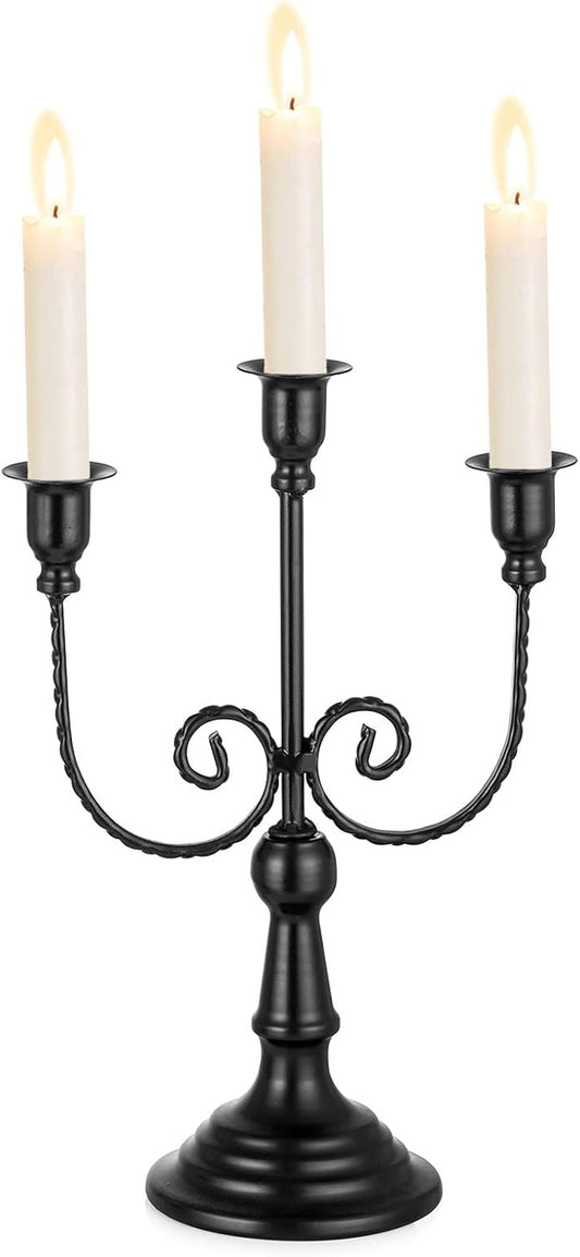 Sziqiqi Candle Holders 3-Arms Candelabra - Black Halloween Candelabras Metal Candleholder Stands Decoration for Thanksgiving Christmas