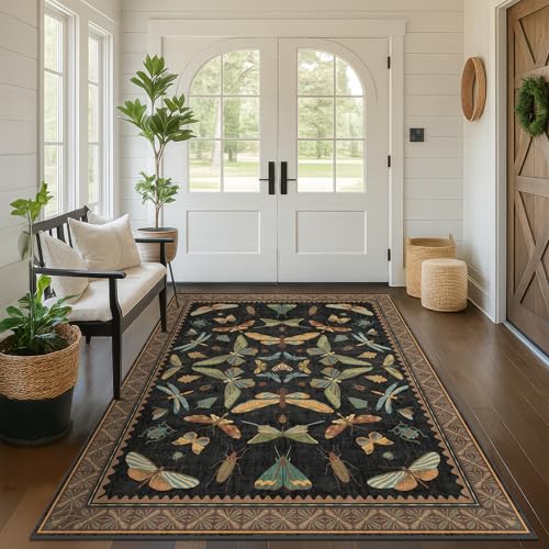 Washable 5x7 Black Rug for Living Room (35 Sq Ft)