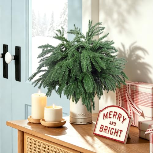 12 Pcs Artificial Norfolk Pine Branches Faux Christmas Stems (12 Count)