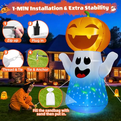 5FT Halloween Inflatables Pumpkin Ghost Built