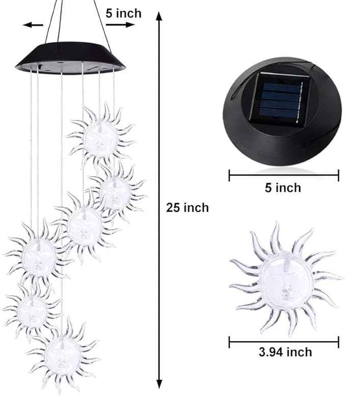 Sun Flower Solar Wind Chimes,gradening Gift for All Father,Stepdad,Grandpa,Husband,mom,Grandma,Women,Aunt,Daughter,Nana,Sister, Birthday Day,Perfect for Patio Solar Light Yard Decor for Christmas