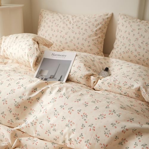 Full Size Comforter Set Chic Botanical Floral Strawberry Bedding Set