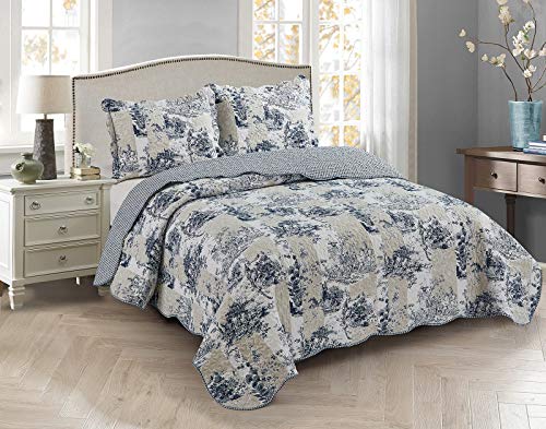 Blue Toile Quilt Set