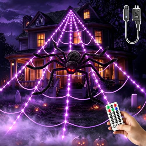 Halloween Spider Web Lights Decorations with 78'' Giant Spider