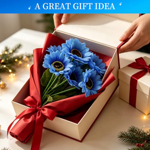 Solar Sunflower Lights 4 Pack with 24 Blue Sunflower Solar Lights Outdoor Waterproof (24 Count)