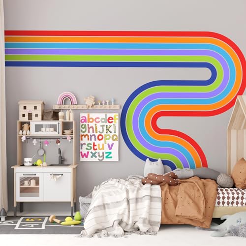 65" x 116" Large Removable Boho Rainbow Road Wall Decor (9 Count)
