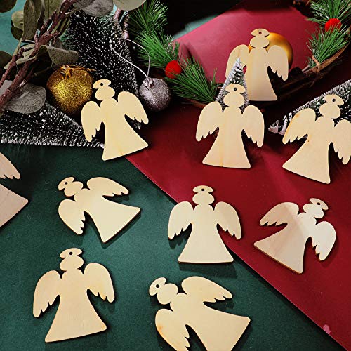 60 Pieces Christmas Wooden Ornaments 3.5" Round Wood Slices Snowflake Angel Shape with Cords for DIY Crafts New Year Christmas Tree Pendant Ornaments