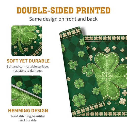 Green Shamrock St Patricks Day Placemats Set of 4 Lucky Clover Plaid Check Table Mat 12x18 Inch St. Patrick's Day Seasonal Holiday Place Mats Spring Linen Placemat for Party Kitchen Dining Decor
