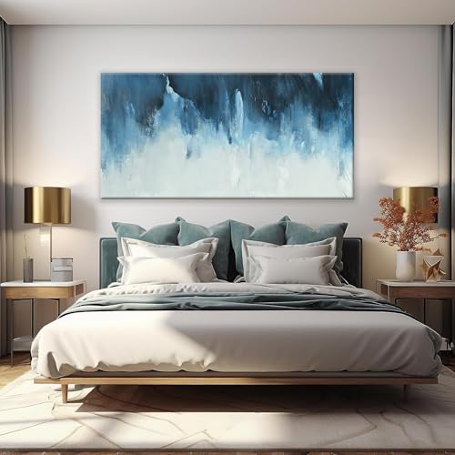 Canvas Wall Art Decor Large Wall Art Pictures For Living Room Abstract Art Work Decoration White Blue Wall Art Decor Abstract Wall Art Paintings Prints for Bedroom Office Kitchen Wall Decor 29" x 58"