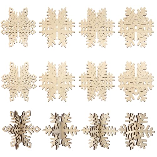 DIY 3D Snowflake Wood Crafts to Paint (24 Count)