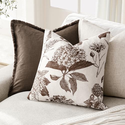 Set of 2 Linen Floral Throw Pillow Covers Vintage Accent Print Decorative Cushion Covers Farmhouse Boho Home Decor for Sofa Chair Couch Bedroom Living Room