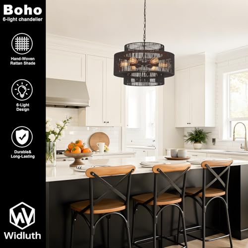 23.6" Black Rattan Chandelier