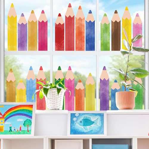 Colored Pencils Window Clings for Glass Windows (27 Count)
