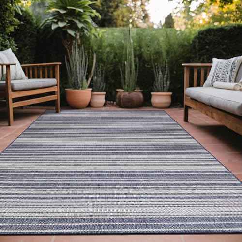 Stripe Outdoor Rug 8x10 Washable Outside Carpet for Indoor Patio Porch Waterproof Easy Cleaning Non Shedding Area Rugs Blue 8 x 10
