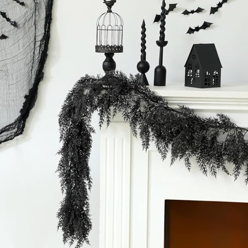2 Pack 9 ft Halloween Black Artificial Cedar Garland (2 Foot)
