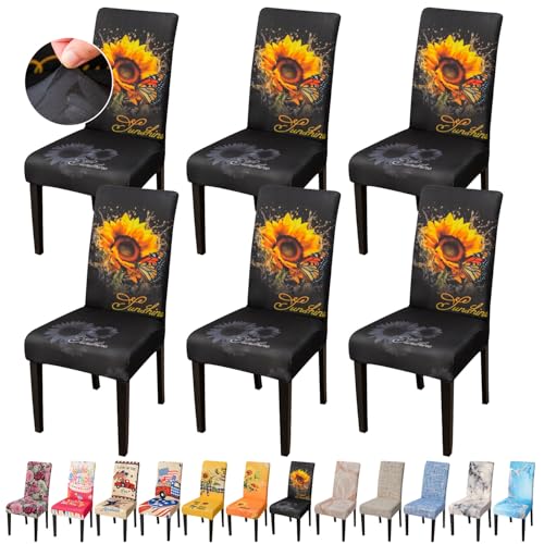 Sunflower Chair Covers for Dining Room Set of 6 (6 Count)